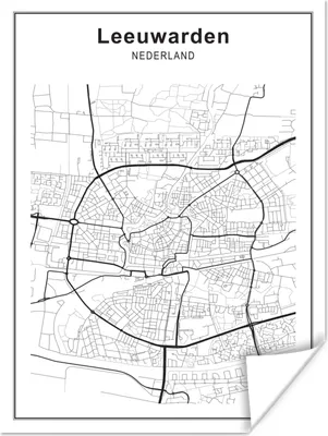 Produktbild von MuchoWow® Poster Stadtplan - Leeuwarden - Schwarz und weiß 60x80 cm - Schlafzimmer Dekoration