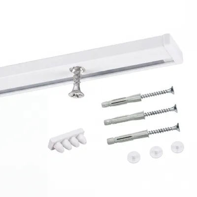 Immagine prodotto di Guida per tende da interno, a scomparsa, su misura, per una singola tenda, colore bianco, serie Minimal, lunghezza 340 cm