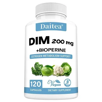 Produktbild von DIM Supplement 200mg (120 Kapseln) Nahrungsergänzungsmittel, Estrogen Balance, Hormonal, Pickel, Mitesser, Menopause, Stoffwechsel, Prostata