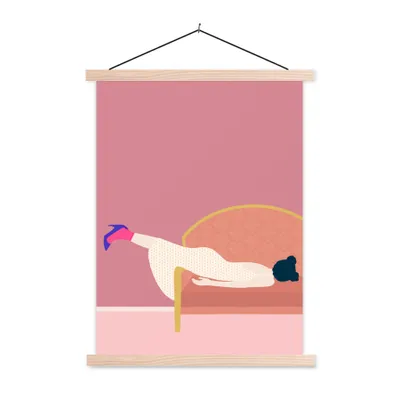 Produktbild von MuchoWow® Textilposter Vintage - Frauen - Pastell 60x80 cm mit holzfarbenen Rahmen - Wandbild