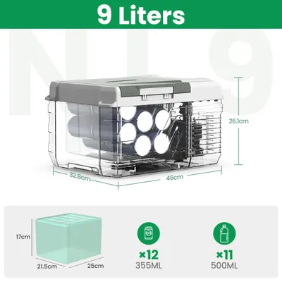 Produktbild von Tragbare Kühlbox - 9L Mini Auto Kühlschrank Gefrierbox - 12V/24V - 100–240V AC - Elektrische Camping Kühltruhe