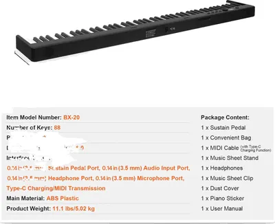 Obrázek produktu pro Klavírní klávesnice, 88 kláves, připojení přes Bluetooth, 88 kláves, černá