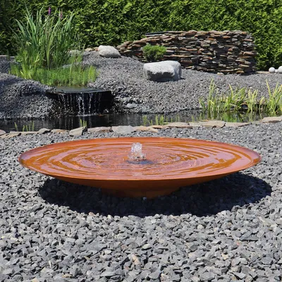 Produktbild von CLGarden Cortenstahl Wasserschale SCWS120 Gartenbrunnen Komplett Set groß mit 120cm Rost Brunnenschale flach