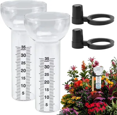Produktbild von Regenmesser für den Außenbereich, 2 Stück, klare Glasmessbecher mit Ständer