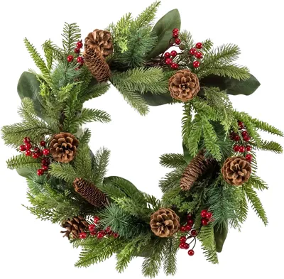 Immagine prodotto di Ghirlanda di abete artificiale Emerald - Jason | 50 cm, con pigne e bacche, per interni, pianta artificiale, effetto realistico, adatta a chi soffre di allergie, decorazione vegetale per studi, uffici e soggiorni