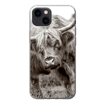 Produktbild von MuchoWow® Handyhülle Schutzhülle Hülle für iPhone 13 mini Schottischer Highlander - Schwarz - Weiß - Hörner Silikon Softcase Handy Hülle - Softcase