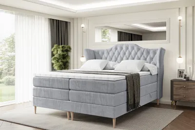 Produktbild von ALTDECOR Boxspringbett mit Holz Füßen, Matratze und Lattenrost, Topper, Polsterbett mit Bettkasten, Bett mit Stauraum H3- und H4- Matratze, Doppelbett -VILA-FD KING-140x200 - Grau Monolith