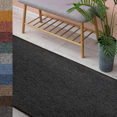 Produktbild von Teppich London pflegeleichter flacher Schlingenflor Wohnteppich Anthrazit 80x150 cm