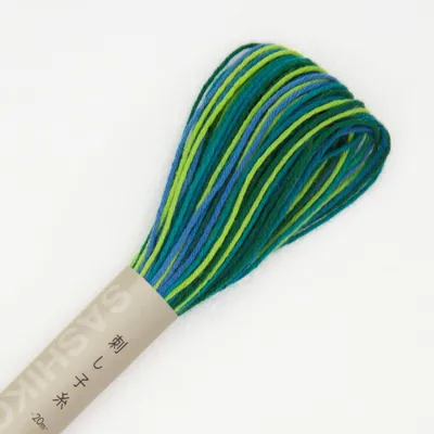 Immagine prodotto di Filo da ricamo Sashiko Olympus, cotone, gomitolo, circa 20 metri, colore 77, colore misto, verde, prodotto in Giappone
