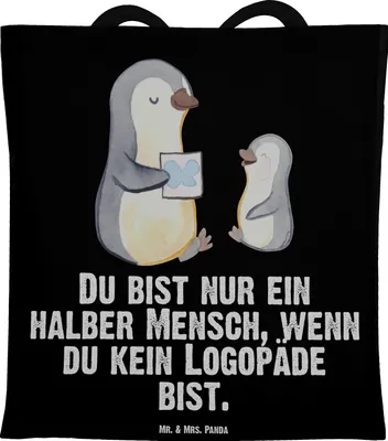 Produktbild von Mr. & Mrs. Panda Shopping Tasche Logopäde Herz - Schwarz - Geschenk, Tote Bag, Ausbildung, Spruch, Laptoptasche, Jutebeutel, Studium, Tragetasche, Schultasche, Lustig