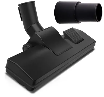 A black vacuum cleaner attachment and a connector piece shown against a white background.