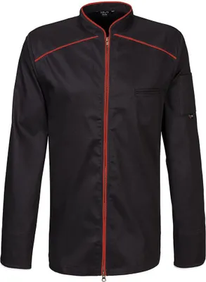 Produktbild von Kochjacke langarm, 2-wege RV, Fb. schwarz, Paspel rot, Gr. M : rot : 65% Polyester 35%Baumwolle 220 g/m² : M