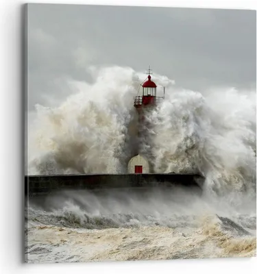 Produktbild von Bild auf Leinwand - Leinwandbild - Leuchtturm Ozean Sturm - 70x70cm - Wand Bild - Wanddeko - Leinwanddruck - Bilder - Kunstdruck - Wanddekoration - Leinwand bilder - Wandkunst - AC70x70-2442