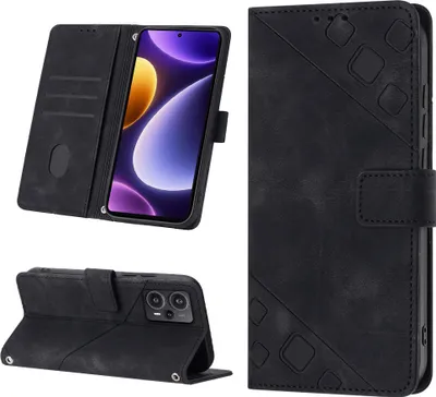 Produktbild von Hülle für Xiaomi Poco F5 /Redmi Note 12 Turbo Prägung Flip Leder Brieftasche Schutzhülle mit Ständer Schwarz