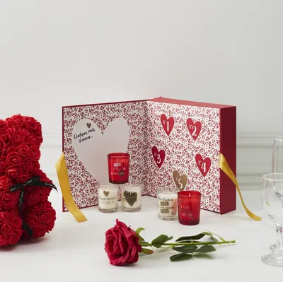 Produktbild von Liebes-Geschenkbox mit 5 Kerzen – Luxus-Duftkerzen-Set – Liebesgeschenk-Kalender – Valentinstagsgeschenk – Geschenk-Geschenk – Geschenkpaket – Rot