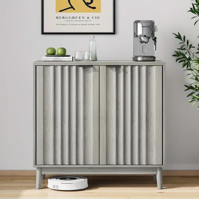 Immagine prodotto di Buffet - Credenza - Mobile contenitore - Armadio - Mobile in legno - Grigio con dettagli in legno - Ripiani regolabili