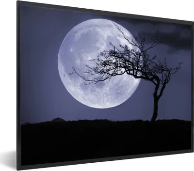 Produktbild von MuchoWow® Gerahmtes Poster Mond - Baum - Schwarz 40x30 cm - Poster mit Schwarzem Bilderrahmen Wandposter Rahmen Foto Bilder - Kunstposter - Wanddekorationen