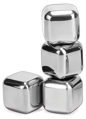 Produktbild von Whiskey-Steine Edelstahl 4 Eiswürfel, Wiederverwendbare Kühlsteine für Männer, Geschenkset zum Geburtstag, Kühlt Getränke ohne Verwässerung, Silber