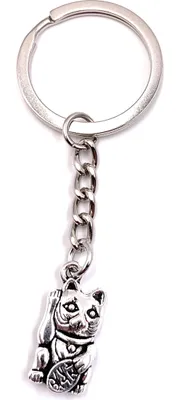 Produktbild von Onwomania Schlüsselanhänger Winkekatze Maneki Silber Metall Anhänger Charm