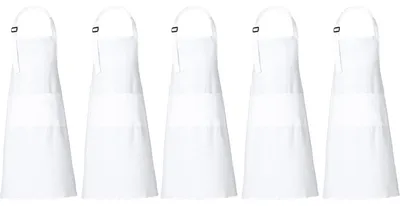 Productafbeelding van Kookschorten van katoen met 3 zakken, set van 5, wit, 69 x 89 cm