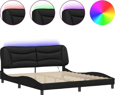 Productafbeelding van vidaXL Bedframe met LED-verlichting, zonder matras, "Hvar", zwart, 180x200 cm