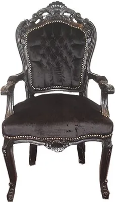 Produktbild von Casa Padrino Barock Esszimmer Stuhl Schwarz / Schwarz mit Armlehnen - Antik Stil