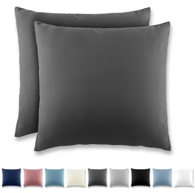 Produktbild von Kissenbezug 40 x 40 cm, 2er-Set, mit Reißverschluss – Kissenbezug aus gebürsteter Mikrofaser, waschbar bis 40 °C, anthrazit