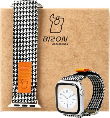 A product shot of an Apple Watch strap and its packaging.