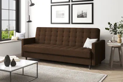 Produktbild von MEBLINI Sofa mit Schlaffunktion - Schlafcouch Ausziehbar - Schlafsofa mit Bettkasten - Sofabett - Couch mit Schlaffunktion - Klappsofa - ANDRES 1 - 218x87x93cm - Braun Webstoff