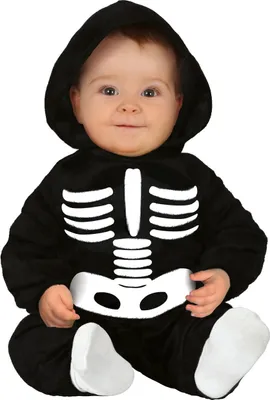 Produktbild von Skelett Baby Jumpsuit Halloween Kapuzenanzug Kostüm Niedlich Gemütlich Schwarz Weiß Uni Lustig Gruseliger Geisterspaß Kinder, Größe: 86/92 Farbe: Schwarz
