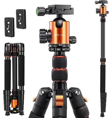 Image de Trépied professionnel pour appareil photo 205cm en alliage d'aluminium Trépied de voyage DSLR 360° Rotule 10 kg Orange