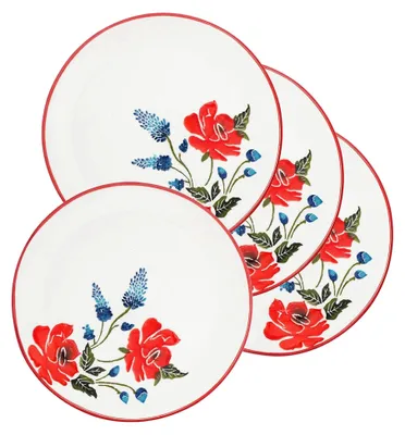 Produktbild von Essteller Set 4-teilig, Keramikteller bunt mit Mohnblumen, Servierteller groß rund 25 cm Ø