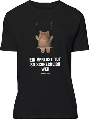 Produktbild von Mr. & Mrs. Panda Größe M T-Shirt Bär Schaukel - Schwarz - Geschenk, Shirt, Teddy, Verlust Trauer Trauergeschenk Traurig Trösten Trost Liebeskummer Liebe Verliebt, Tshirt