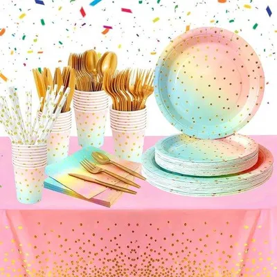 Produktbild von Regenbogen Geschirr Set 20 Personen 161 Teile Holz Löffel