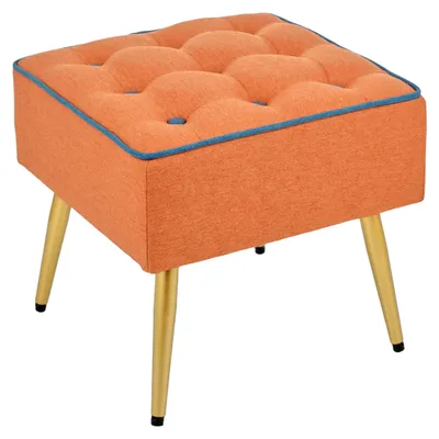 Quadratischer Stoffhocker mit Naturholzbeinen 40x40x35 cm orange-blau