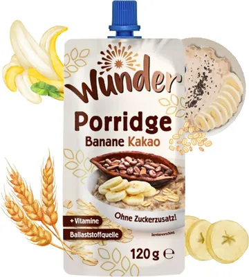 Produktbild von WUNDER Quetschie Banane Kakao 12 x 120g mit Haferflocken Ballaststoffquelle Vitamine, ohne Zuckerzusatz
