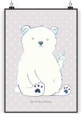 Produktbild von Mr. & Mrs. Panda Bild Eisbär Faul DIN A5 - Grau Pastell - Geschenk, Entspannen, drucke, Büro, wanddeko, kunstposter, Deko, Arbeit, Teddy, Nordpol, Bär, Wandbild