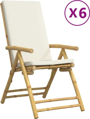 Obrázok produktu pre vidaXL Záhradné stoličky 6 ks Nastaviteľné skladacie s vankúšom Bambus