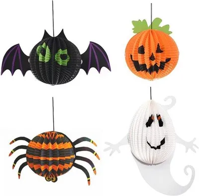 Productafbeelding van Halloween Lantaarns met LED-theelichtjes - Papieren Decoraties voor Feestdagen
