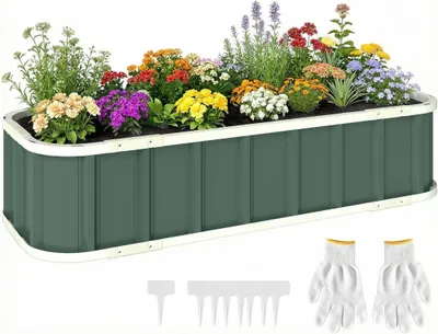 Produktbild von Hochbeet Metall 136x52x31 cm verzinkter Stahl Pflanzbeet Frühbeet Balkon grün