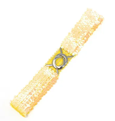 Productafbeelding van Cadoline: Smalle, glinsterende ceintuur, gele kleur, lengte/breedte 62 x 5 cm