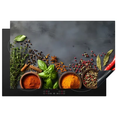 Obrázok produktu pre KitchenYeah® Kryt na varnú dosku bylinky - betón - korenie, 80x52cm, kuchynská dekorácia, keramický kryt varnej dosky, krycia doska na varnú dosku