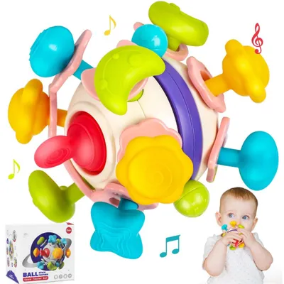 Produktbild von Baby Beißspielzeug 3-in-1 – Greifball mit Rassel für 0–12 Monate