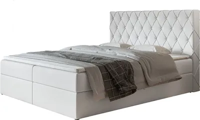 Produktbild von Boxspringbett BOSTON mit 2 Bettkästen, Polsterbett Maße: 180x200, Farbe: Weiß, Kunstleder, Doppelbett mit Bonell-Matratze