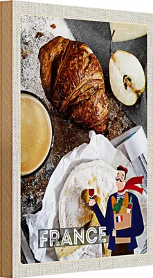 Produktbild von Holzschild Reise 20x30cm Frankreich Kaffee Croissant Birne