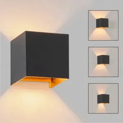Produktbild von ZMH LED Wandleuchte Innen Up und Down Aussenlampe Schwarz Gold IP65 Wasserdicht Einstellbar Strahl Warmweiß G9 Wandstrahler für Wohnzimmer Garten Terrasse Flur