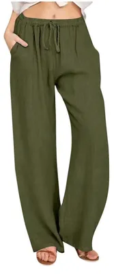 Produktbild von Leichte Leinenhose für Damen mit hoher Taille und weiter Beinweite