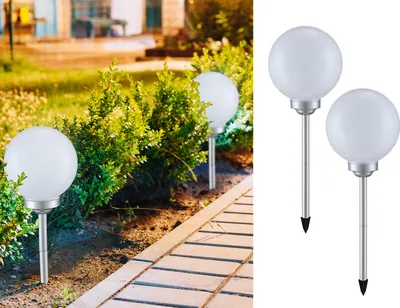 Produktbild von LED Solarlampen Set für draußen, 2 Solarkugeln für den Garten mit Erdspieß Ø25cm