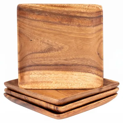 Produktbild von 4er Set Holzteller Akazienholz 20x20cm Holzschale Dekoschale Tischdeko Obstschale