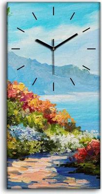 Produktbild von Dekor Leinwand Uhr Wandbilder Quarz 30x60 Blume Baum Wasser Berg Landschafts - schwarze Hände